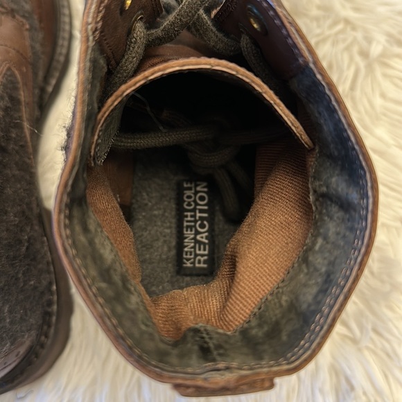 Kenneth Cole Reaction Brown Grey Wool Ankle Boot wingtip leather men size 8 - Picture 5 of 7